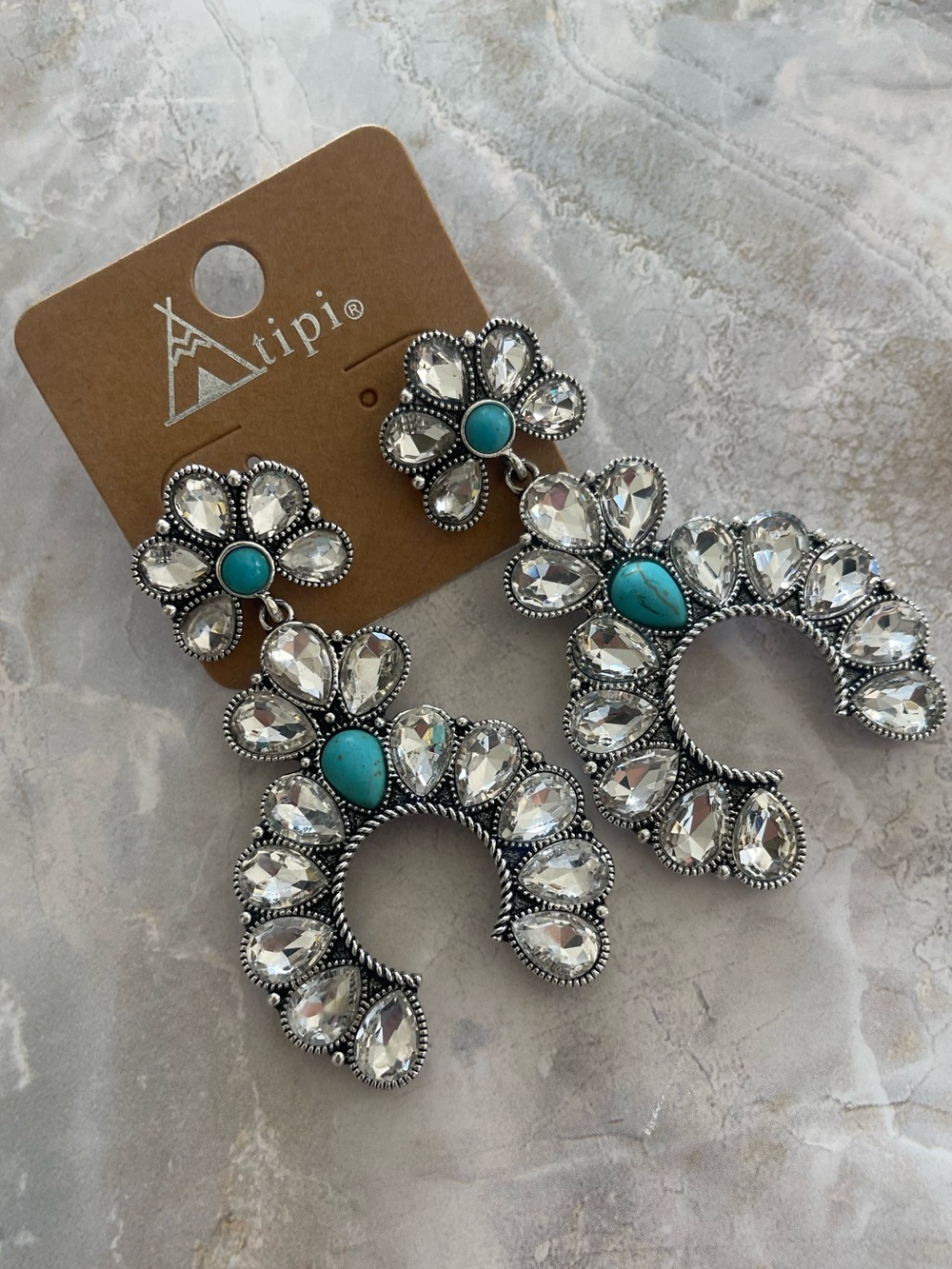 Crystal & Turquoise squash blossom style earring